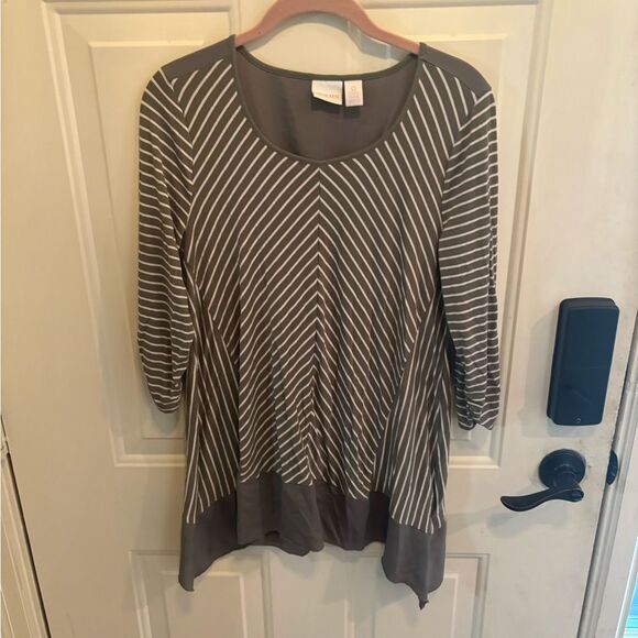 Chico's Gray and White Striped Tunic - Picture 3 of 5